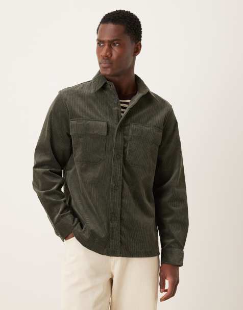 Mango cotton mix cord heavy weight shirt in khaki - view 1