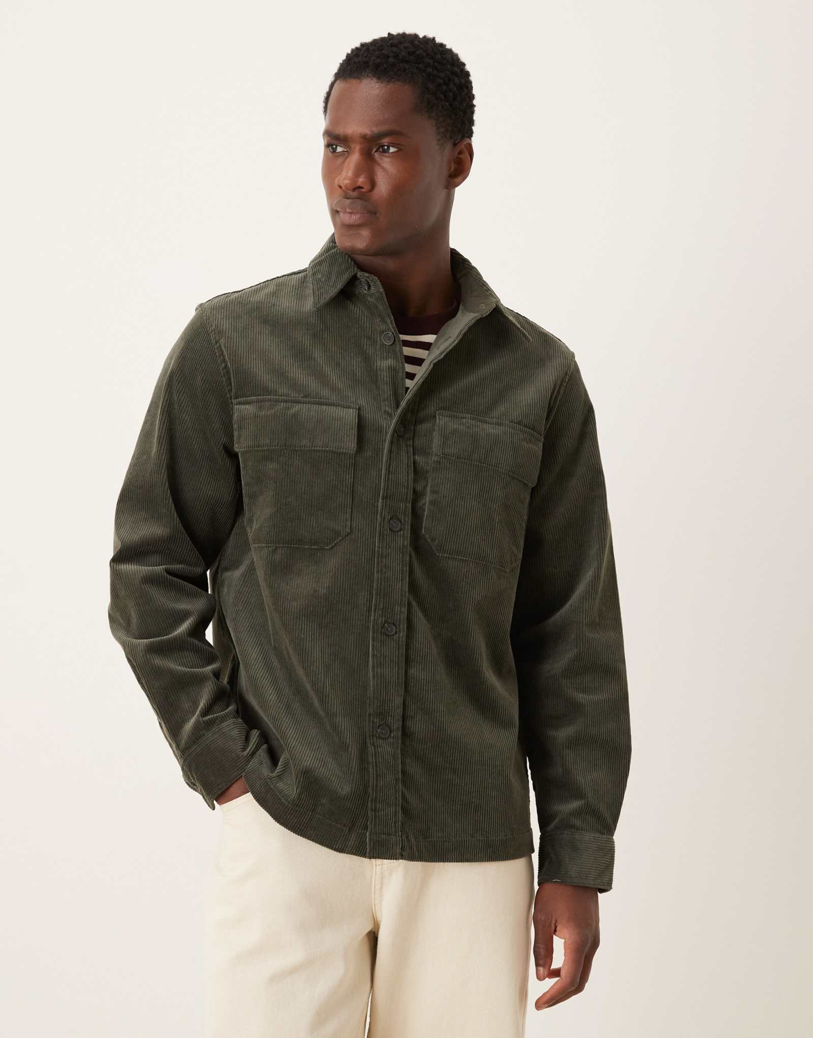 Плотная рубашка из хлопчатобумажной смеси Mango cord цвета хаки
