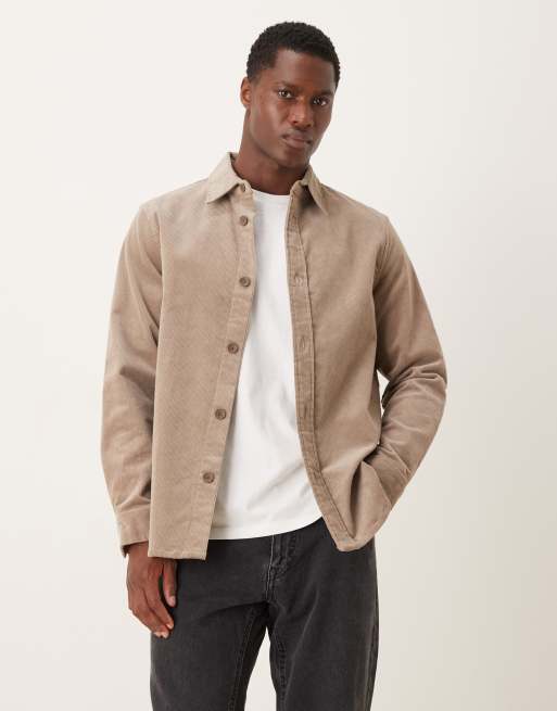 Mango cotton mix cord over shirt in brown