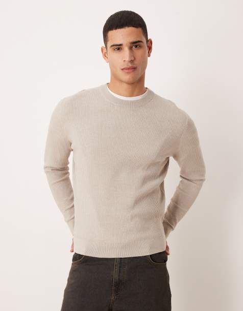 Mango cotton mix crew neck jumper in beige - view 1