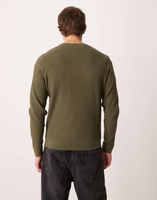 Mango cotton mix crew neck jumper in khaki, 3 of 5
