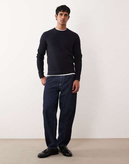 Mango cotton mix crew neck sweater in navy, 2 of 5
