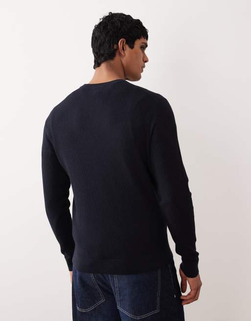 Mango cotton mix crew neck sweater in navy, 3 of 5
