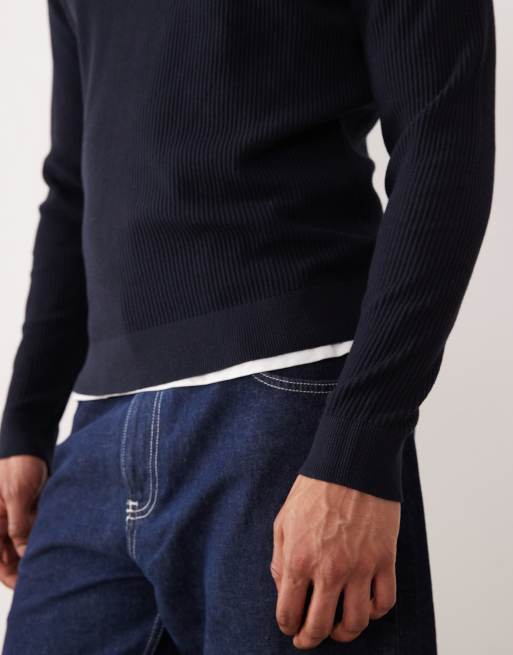 Mango cotton mix crew neck sweater in navy, 4 of 5