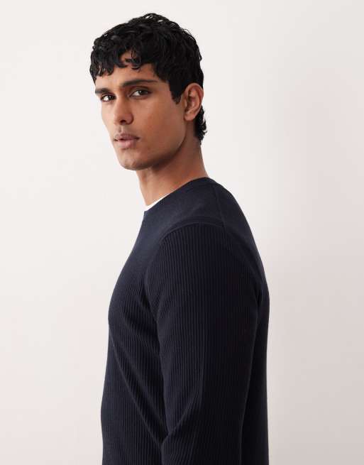 Mango cotton mix crew neck sweater in navy, 5 of 5