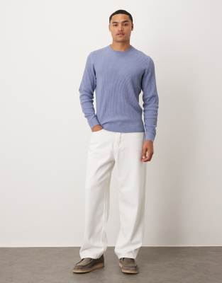 Mango Cotton Mix Crew Neck Sweater In Blue