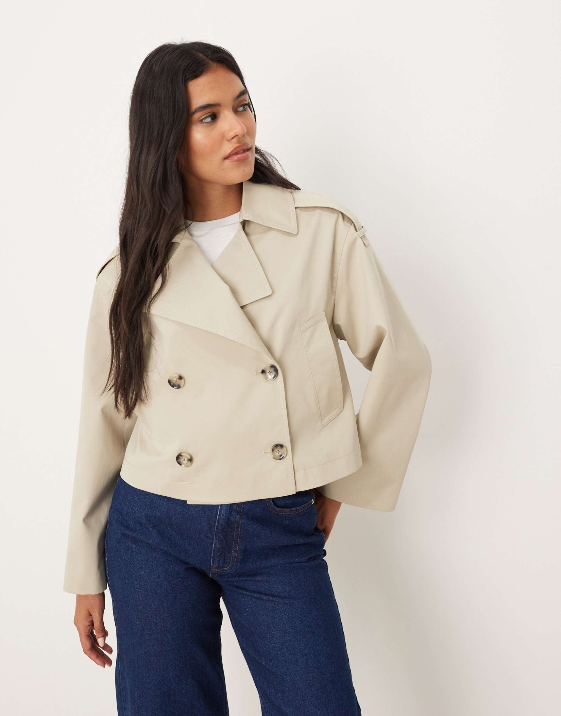 mango cotton mix cropped trench coat in beige