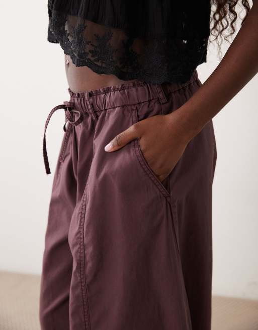 Mango cotton mix cuffed pants in plum , 4 of 5