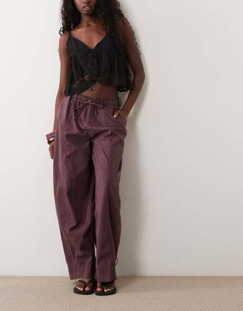 Mango cotton mix cuffed trouser in plum - view 1