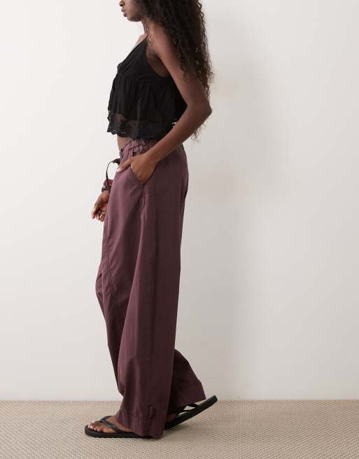 Mango cotton mix cuffed trouser in plum , 2 of 5
