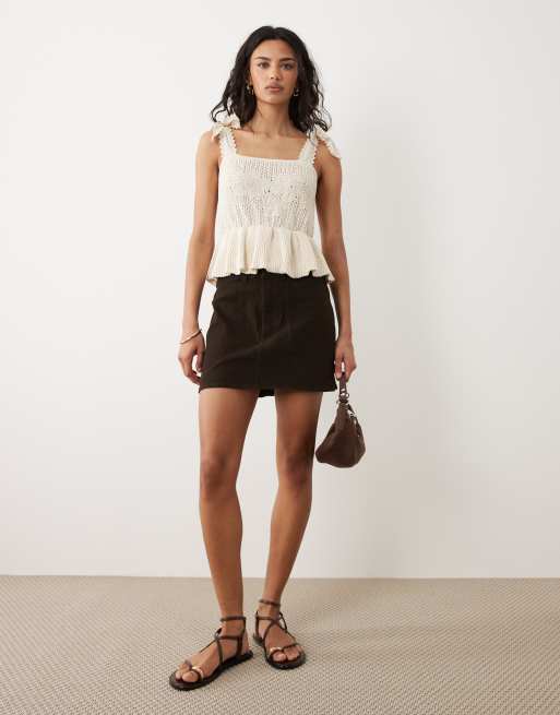 Mango cotton mix cutwork detail top with tie straps in cream, 4 of 4