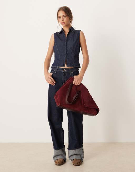 Mango cotton mix denim short sleeve top in indigo, 4 of 4