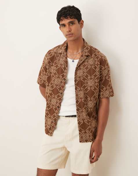 Mango cotton mix embroidered design shirt in rust - view 1