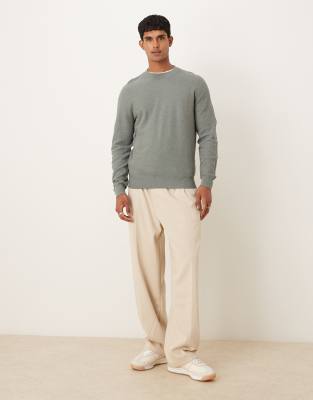 Mango Cotton Mix Fine Knit Sweater In Green
