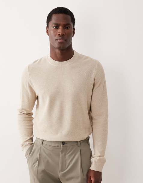 Mango cotton mix fine knit sweater in sand - view 1