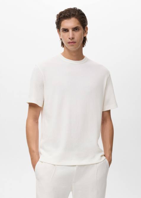 Mango cotton mix fine knit T-shirt in white - view 1