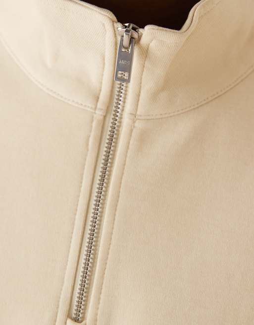 Mango cotton mix half zip sweatshirt in beige | ASOS