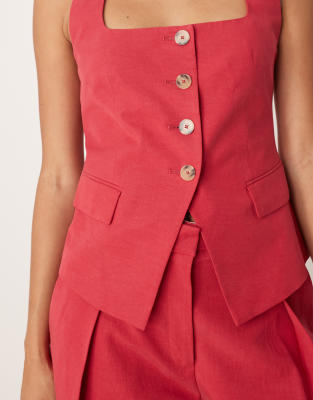 Mango Cotton Mix Halterneck Vest In Multi