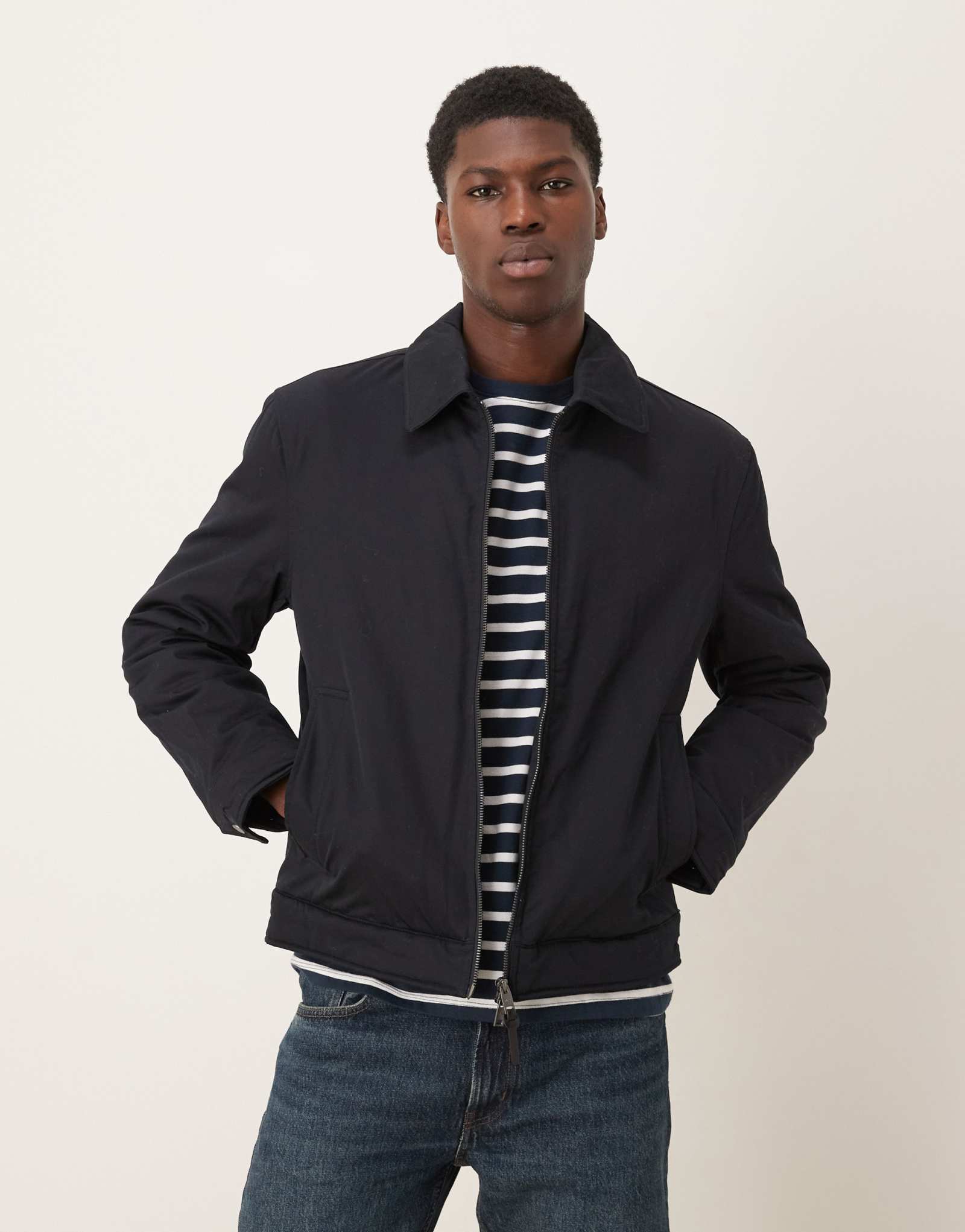 Куртка Harrington из хлопчатобумажной смеси Mango темно-синего цвета