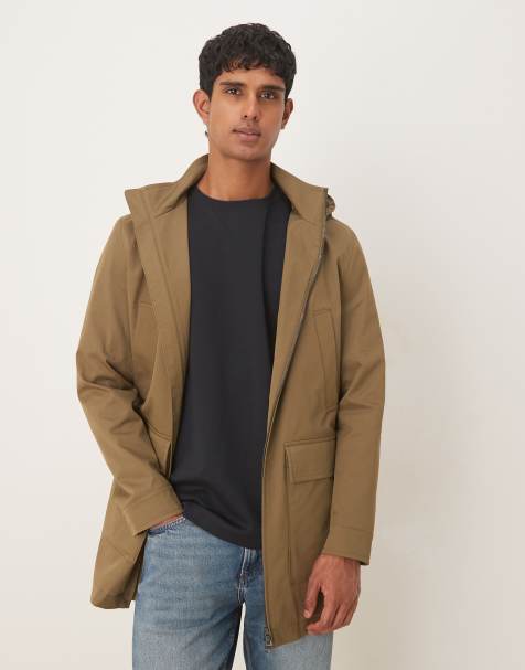 Mango cotton mix hooded parka jacket in khaki - view 1