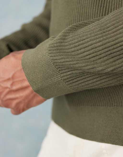 Mango cotton mix knit crew neck sweater in olive green, 5 of 5