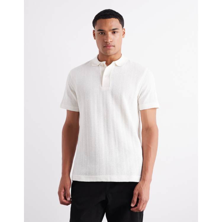 Mango cotton mix knit polo shirt in ecru | ASOS