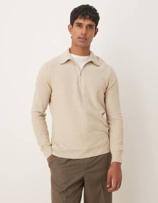 Mango Cotton Mix Knit Quarter Zip Sweater In Neutral