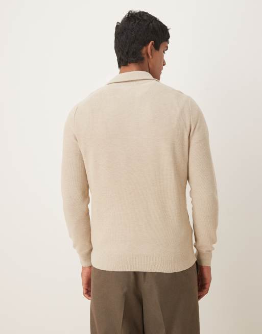 Mango cotton mix knit quarter zip sweater in beige | ASOS
