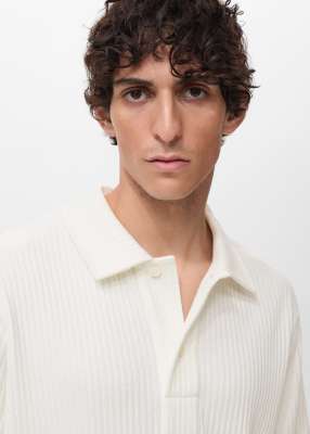Mango Cotton Mix Knit Ribbed Polo Shirt In Neutral