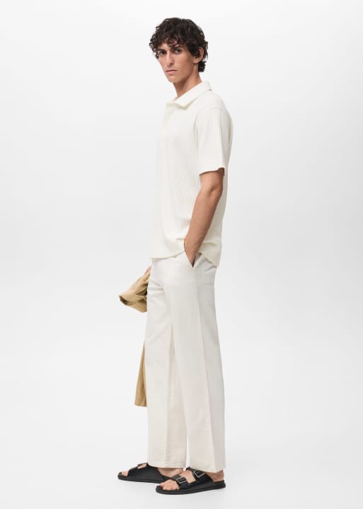 Mango cotton mix knitted rib polo shirt in ecru , 4 of 4
