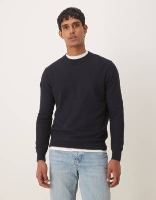 Mango Cotton Mix Long Sleeve Knit Top In Blue