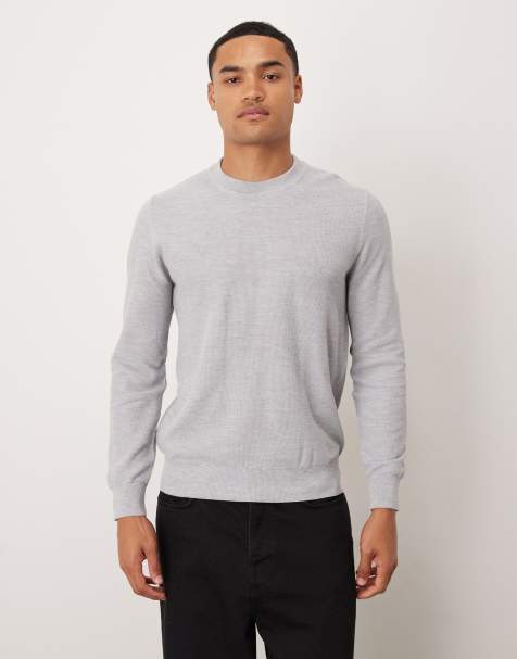 Mango cotton mix long sleeve knitted top in light grey - view 1