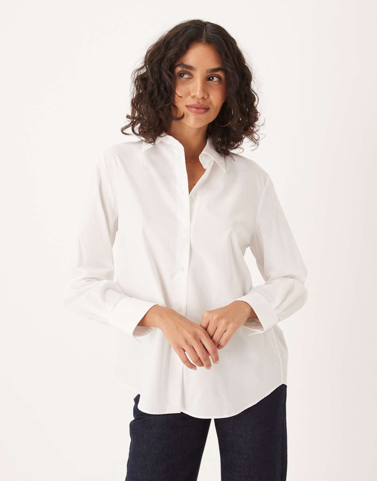 Mango cotton mix long sleeve shirt in white
