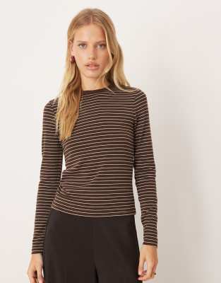 Mango Cotton Mix Long Sleeve T-shirt In Brown