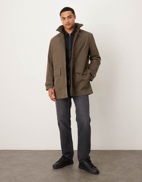 Mango cotton mix parka jacket in dark green - view 1