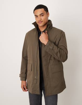 Mango Cotton Mix Parka Jacket In Green