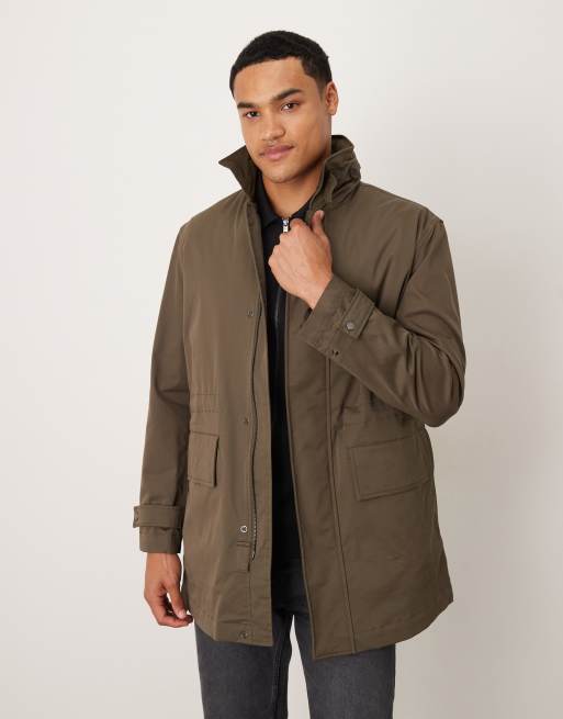 Mango cotton mix parka jacket in dark green, 2 of 5