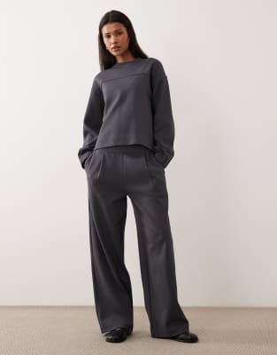 Mango cotton mix Pique straight jogger co-ord in charcoal-Grey