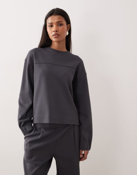 Mango cotton mix pique sweatshirt in charcoal - part of a set - view 1