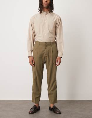 Mango Cotton Mix Pleat Front Tailored Pants In Green