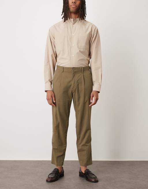 Mango cotton mix pleat front tailored trouser in dark green, 2 of 5
