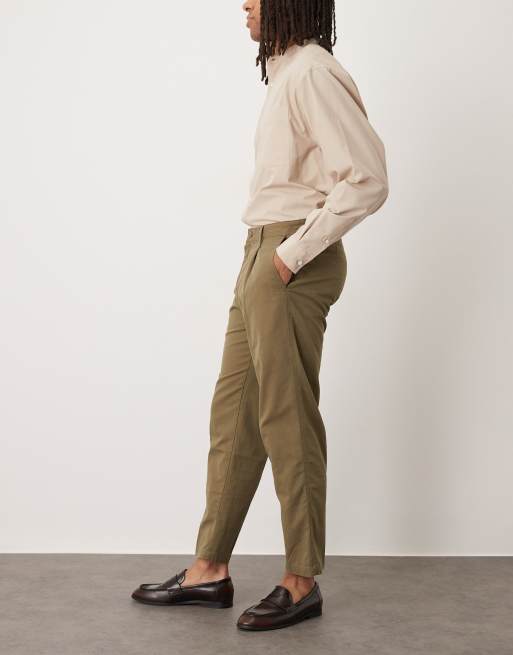 Mango cotton mix pleat front tailored trouser in dark green, 3 of 5