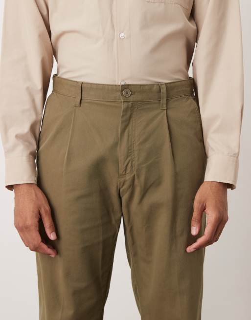 Mango cotton mix pleat front tailored trouser in dark green, 4 of 5