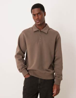 Mango Cotton Mix Polo Sweatshirt In Brown