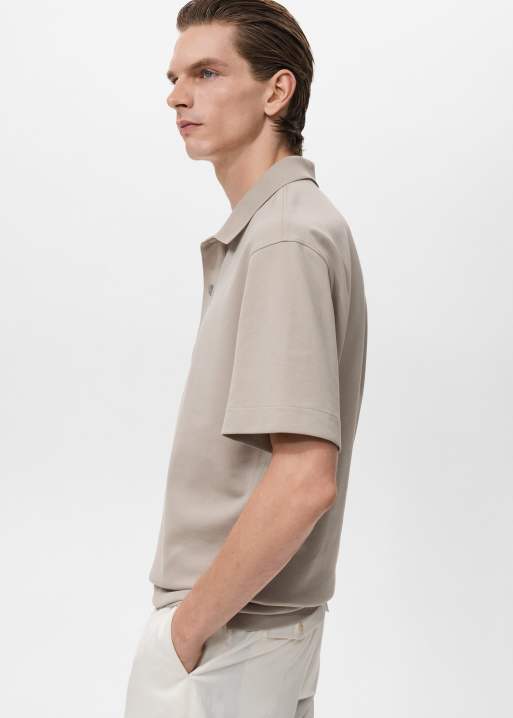 Mango cotton mix polo top in grey, 3 of 5