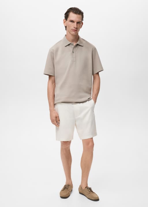 Mango cotton mix polo top in grey, 4 of 5