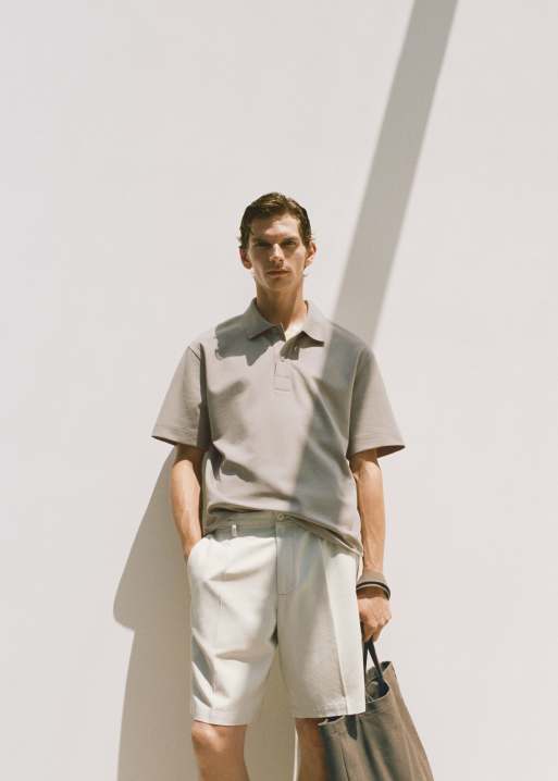 Mango cotton mix polo top in grey, 5 of 5