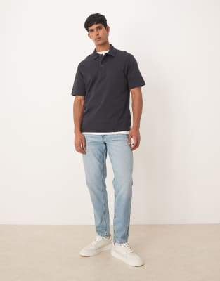 Mango Cotton Mix Polo Top In Blue