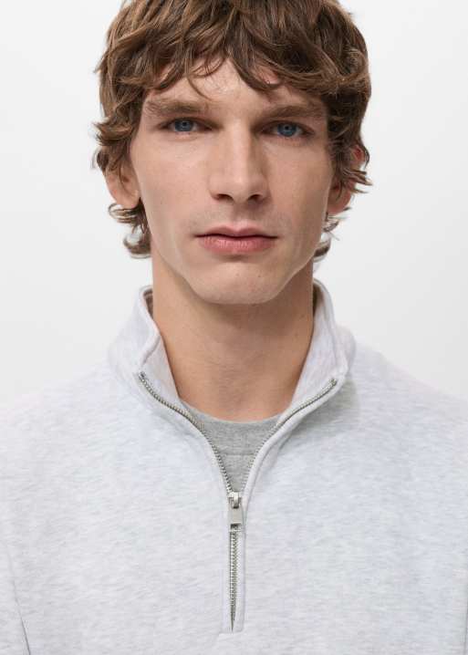 Mango cotton mix quarter zip knitted jumper in light grey, 2 of 4