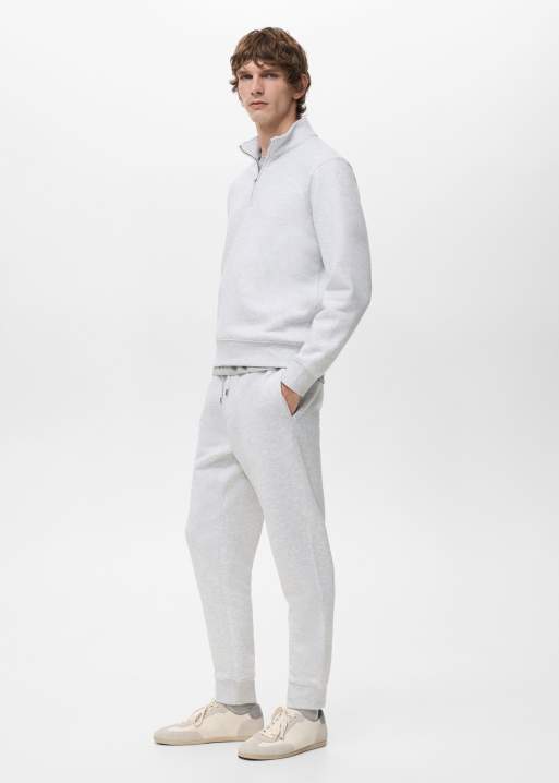 Mango cotton mix quarter zip knitted jumper in light grey, 3 of 4